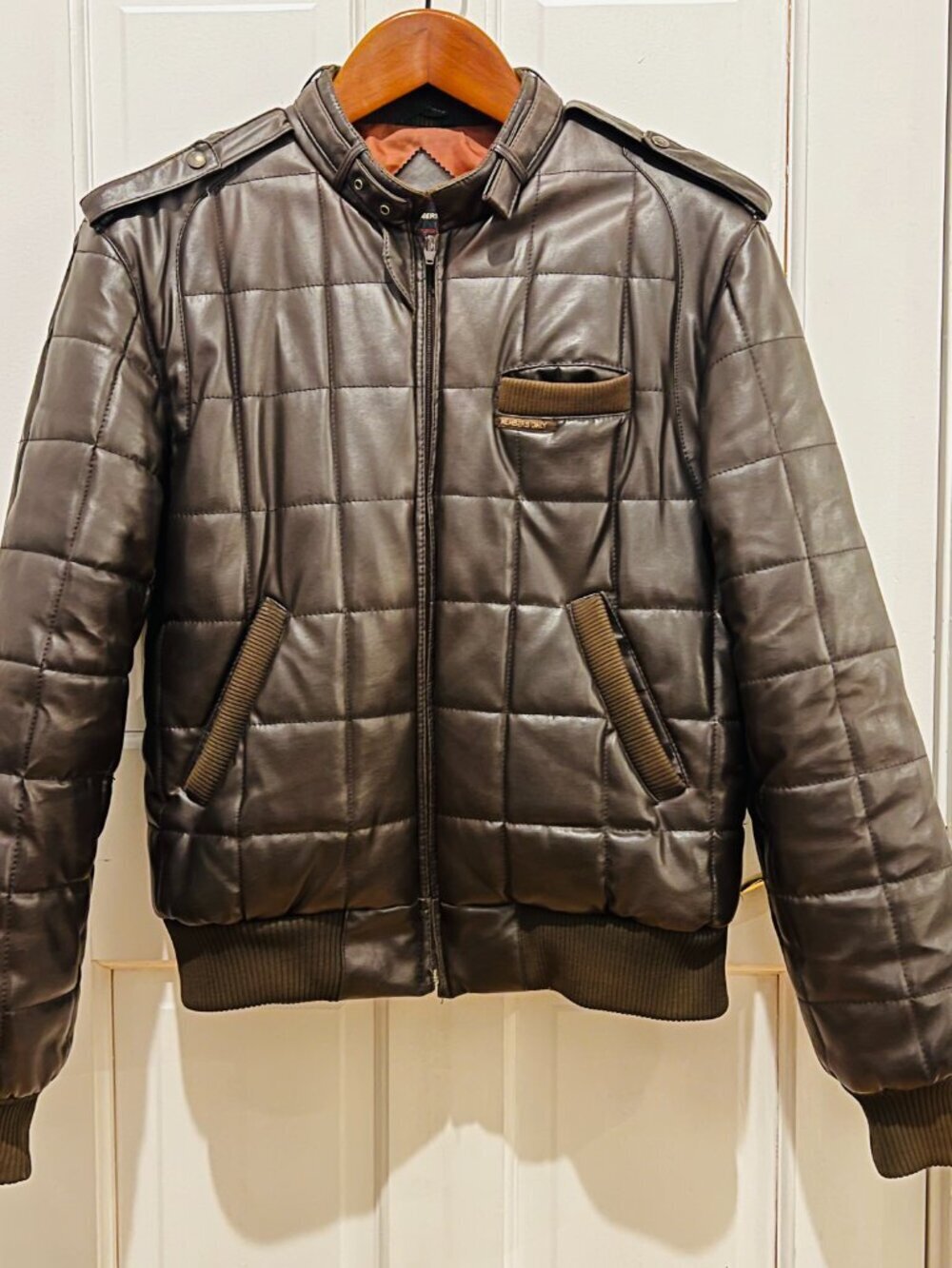 Members Only Leather Cafe Racer Jacket Men 40 VTG 80s Brown Quilted